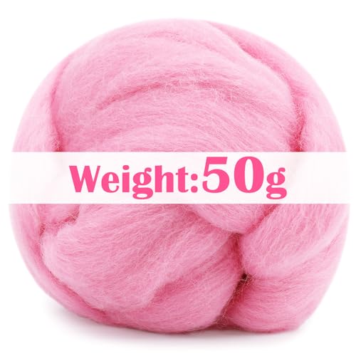 Image of Mayboos Wool Roving Yarn, 1.76oz Colored Natural Wool Roving,Wool Felting Supplies Pure Wool Chunky Yarn for Wet Felting handcrafts and Spinning (Baby Pink)