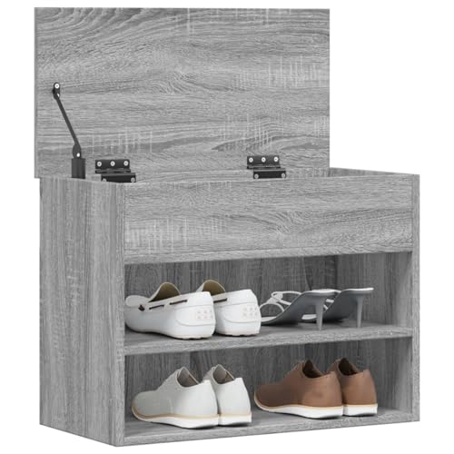 JUDYY Banco Zapatero, Banco Pasillo, Banco Recibidor, Descalzadora, Estanteria Zapatero, Mueble Zapatero, Madera contrachapada Gris Sonoma 60x30x45 cm - imagen 4