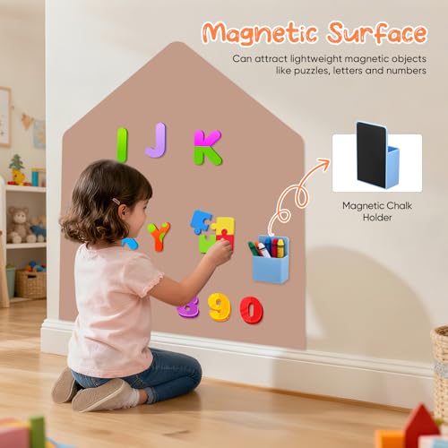 Trsaow Magnettafel Kinder,100 x 80 cm Magnetwand in Hausform 6 Buntstift, 1 Reinigungstuch, 1 Kreidehaltern, 1 Doppelseitiges Klebeband Magnetische Zeichentafel für Jungen Mädchen