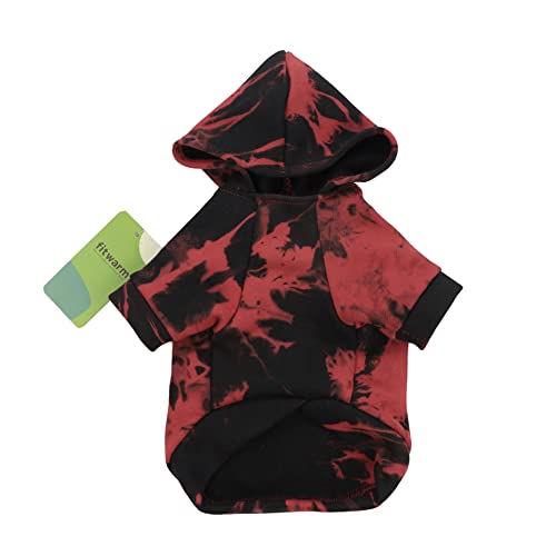 Fitwarm Tie Dye Dog Hoodie Puppy Sweatshirt Pocket Doggie Winter Clothes Sweatshirt Pet Hooded Coat Cat Jackets Apparel Red Medium #TOP1
