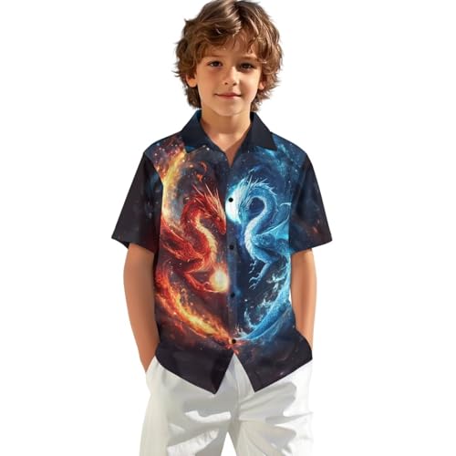 WELLFLYHOM Summer Shirt for Boys 1-16 Short Sleeve Top Graphic Kids Button Down Shirts Vacation Clothes for Travel Beach