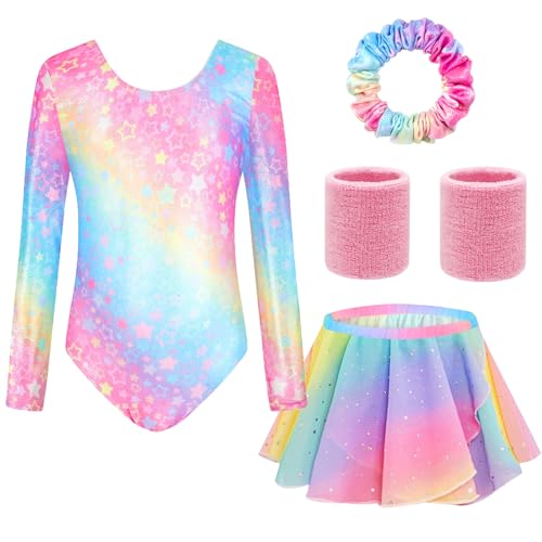 TOSZOLY Turnanzug Mädchen, Gymnastikanzug Mädchen Langarm Set mit Shorts, Haarband und Schweissband, Ballettkleidung für kinder 4-9 jahre TOSZOLY Turnanzug Mädchen, Gymnastikanzug Mädchen Langarm Set mit Shorts, Haarband und Schweissband, Ballettkleidung für kinder 4-9 jahre