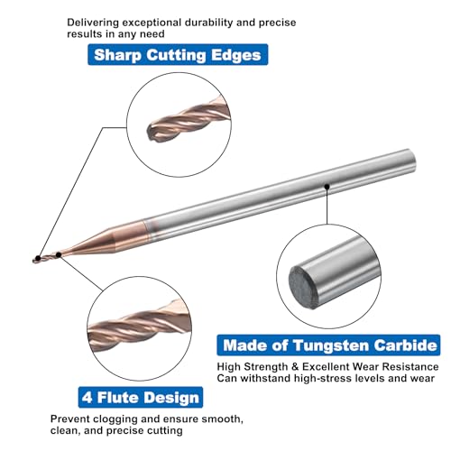 Image of HARFINGTON Ball Nose End Mill 4 Flute 0.031 inch Diameter 1 /8 inch Shank Tungsten Carbide Uncoated Spiral CNC Router Bits 0.093 inch Cutting Length Single End Ball for Carving Engraving Grinding