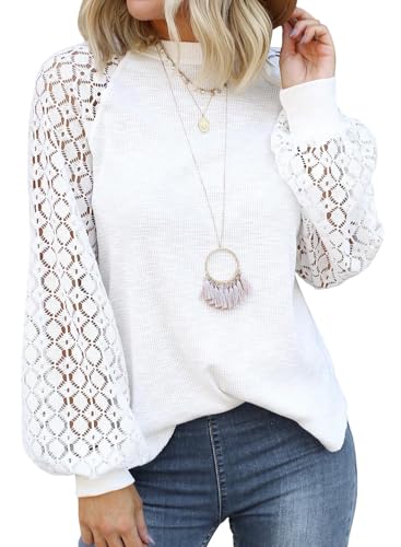 Zeagoo Chemisier Femme T-Shirts Manches Longues élégant Tunique Dentelle Col Rond Manches Raglan Waffle Blouse Pull Fin Zeagoo Chemisier Femme T-Shirts Manches Longues élégant Tunique Dentelle Col Rond Manches Raglan Waffle Blouse Pull Fin