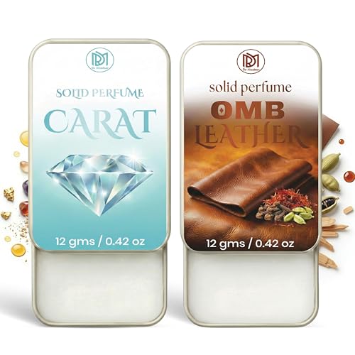 Image of Dr.Mashur Solid Perfume |OMB leather&Carat Alcohol Free Wax Perfume Balm, Long Lasting | Pocket Tin 12g, Pack Of 2| Non Greasy Smooth Glide, Travel Friendly Men And Women