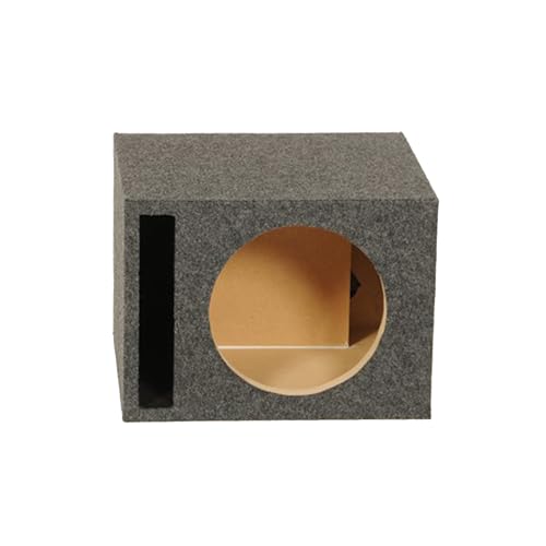 Q Power Single 12-Inch Vented Heavy Duty Subwoofer Enclosure with 1-Inch Thick MDF Face and Gold Tipped Spring Loaded Terminal Charcoal Grey