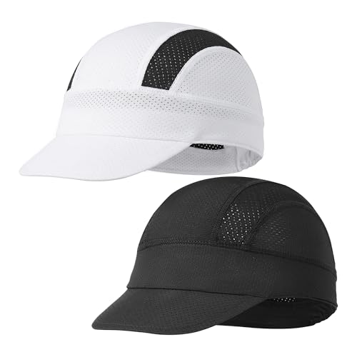 2Pcs Cycling Cap for Men Cooling Skull Cap Helmet Liner with Sun Visor for Men Women Running Bike Outdoor Sports Cap White