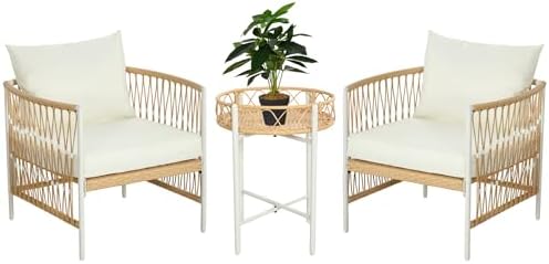 Outsunny Set da Giardino 3 Pezzi in Rattan Stile Boho, Set 2 Sedie da Giardino con Cuscini Sfoderabi...