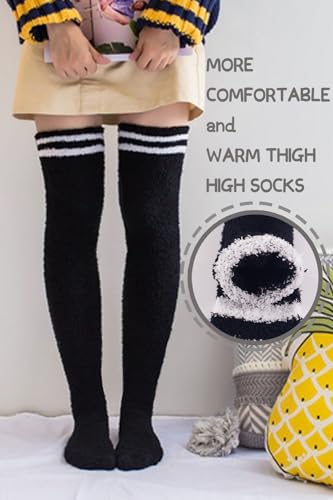 Image of CutiePlusU Womens Thigh High Fuzzy Socks Coral Fleece Over Knee High Sock - 1 Pair