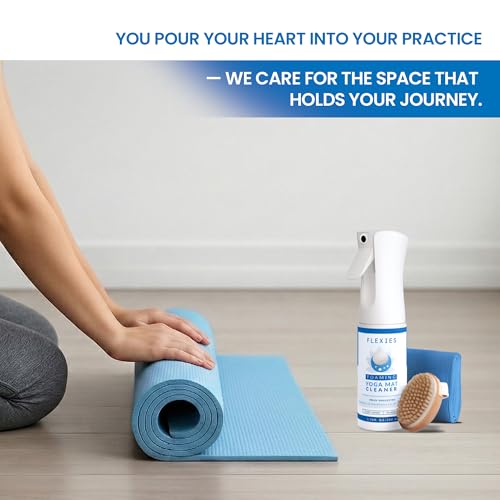 Image of Flexies Foaming Yoga Mat Cleaner Spray Kit, Plant Based Non Toxic Mat Cleaner with Brush and Microfiber Cloth, Yoga Essentials for Women and Men, Pilates Mat Care, Fragrance Free