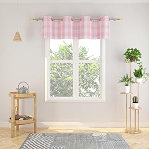 3 pc cotton classic country farmhouse kitchen window curtain grommet top pink white buffalo check tier valance set 54 x 18 32 x 30  urban country home decor