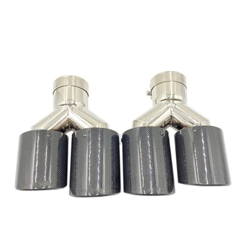 Colas de escape dobles en carbono brillante para renovar el paragolpes trasero de tu coche