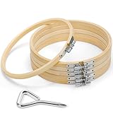 Caydo 6 Pieces 7 Inch Embroidery Hoop with Metal Screw, Round Embroidery Hoops Set, Adjustable Bamboo Cross Stitch Hoop Ring, Embroidery Frames for Art Craft Sewing, Home Ornaments