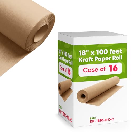 Image of 18 inch x 1200 inch (100 ft) Brown Craft Paper Roll (Case of 16 Rolls), 45 lbs Thickness, Made in USA Kraft Paper for School, Art Colored Paper, Gift Wrapping, Packing Paper for Moving
