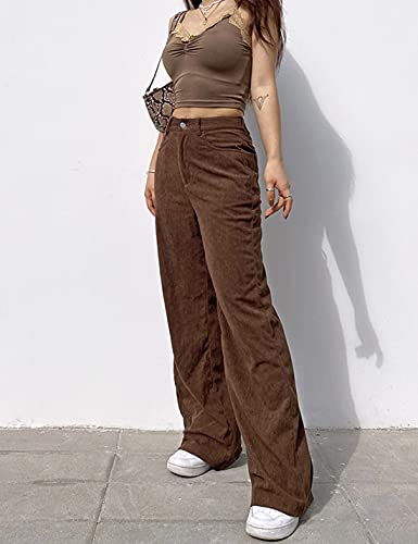 SCUSTY Women's Vintage Corduroy High Elastic Waist Wide Leg Pocketed Pants Trouser2