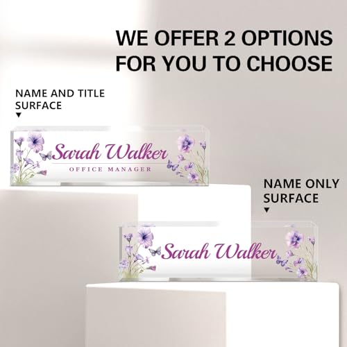 Image of Name Plate for Desk, Desk Name Plate Personalized, Office Decor for Women Men, Acrylic Desktop Accessories, Office Appreciation Gifts for Boss Social Workers Nurse Teacher Employee (Purple)