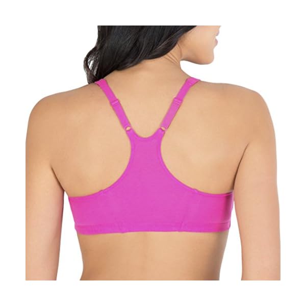 Fruit of the Loom womens Adjustable Shirred Front Racerback Sports Bra, Neon Pink Heather/White/Grey - 3-pack, 38 US
