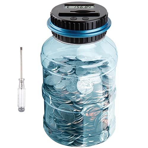 Digital Coin Bank, Jeowoqao Coin Counting Jar with LCD Display, 1.8L Large Capacity Piggy Bank Coin Counter Money Jar for UK Coins, Electronic Saving Money Box Gift for Boys Girls