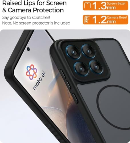 Image of VONZEE Matte Magnetic Case Compatible for Motorola Edge 60 Pro Wireless Charging Shockproof Anti-Scratch TPU PC Slim Fit Full Protection Phone Cover for Motorola Edge 60 Pro-Black