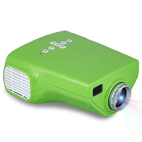 Excelvan E03 - Mini Proyector Portátil 50 Lumenes (16W, Pantalla Led Lcd, Vga Hdmi Usb Atv, TF Tarjeta 320 x 240, 1080P, Enfoque Manual,para Casa Cine Teatro), Verde