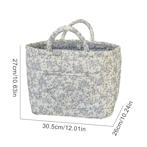 Image of Quilted Fabric Basket Foldable Car Storage Boho Floral Laundry Basket Hamper for Nursery Bedroom & Living Room | Organize Clothes Toys