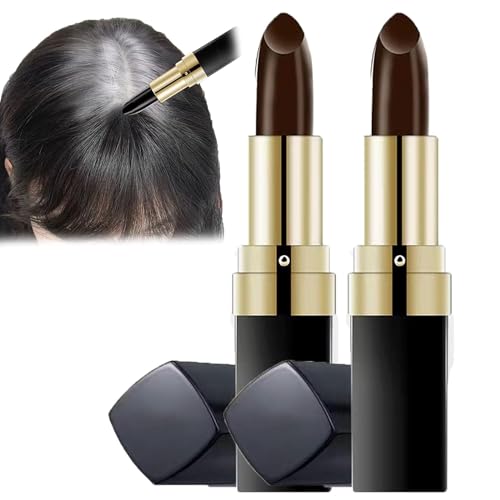 Lipstick Design Temporary Hair Coloring Stick, Plant Hair Dye Stick, Natural Hairline Shadow Stick, Instantly Cover Hair Contour Root, Quickly Cover Up Grey Hair (Brown-2pcs)