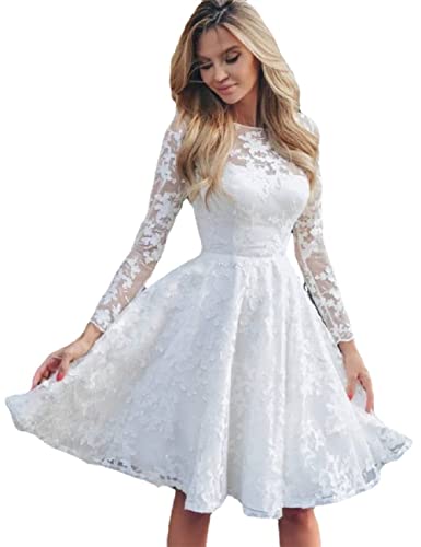 Boan Vestido corto para mujer con encaje de muselina con diseño de flores, vestido informal y ceremonia, blanco, 34