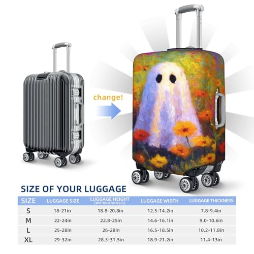 Cute Ghost In Field Of Wildflowers Elastic Travel Luggage Covers Dustproof Scratch-Resistant Suitcase Protector Fit 22-24 Inch4