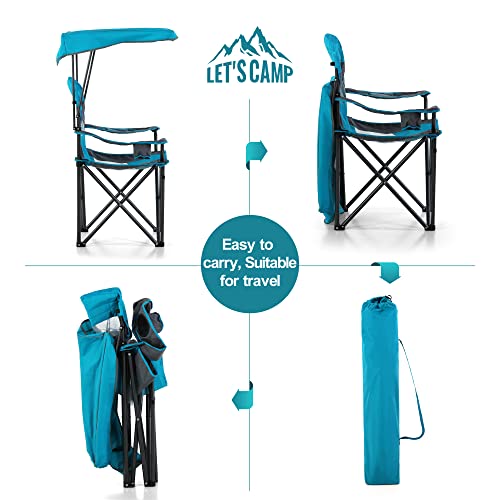 LET'S CAMP Heavy-Duty Camp Chair with Shade Canopy - Supports Up to 350lbs - Image 6