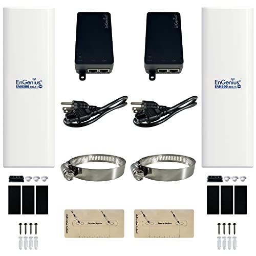 Engenius Outdoor 5Ghz 867Mbps Wifi 5 Cpe/Client Bridge, 27Dbm Transmit Power, 16 Dbi High-Gain Antenna Extend Network Up To 5 Miles, Ptp/Ptmp, Ip55 Housing, Taa& Ndaa Compliant, 2-Pack (Enh500V3 Kit) #TOP1