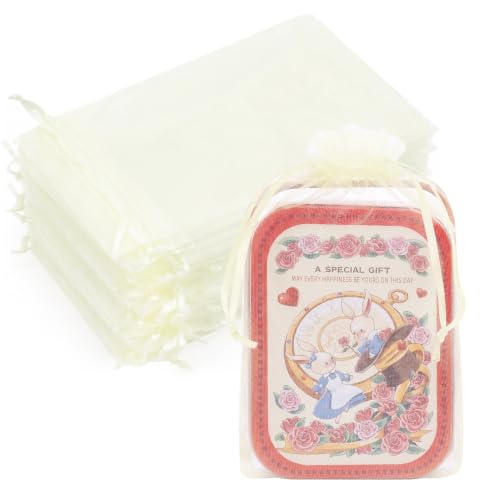 Image of Crweety 50PCS Organza Bags 6x9 Ivory Small Gift Bags Mesh Drawstring
