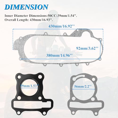 Image of 39mm /1.54 inch Complete Non-Bending Long Case Engine Gasket Set for Chinese Scooter Moped ATV Go Kart 4-Stroke GY6 50cc 80cc 100cc 139QMB 139QMA Engine
