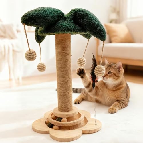 Rascador para gatos torre de sisal con juguetes interactivos miniatura 3