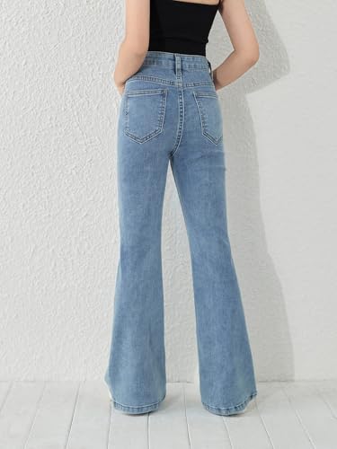 Floerns Girls Casual Denim Pants High Waist Flare Leg Jeans with Pocket2