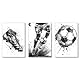 3er Wandbilder Set Schwarz Weiß Fußball Leinwand Kunst Bilder Modern Poster Kunstdruck Bild Wohnzimmer Schlafzimmer Wanddeko Ohne Rahmen (40×50 cm)