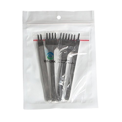 DIY Edelstahl flach Meißel 4mm 1/2/4/6 Zinken Leder Craft Loch Stempel Pitch Hole Nähten Schnürung Lochen Sew Tools (4-Piece Set)