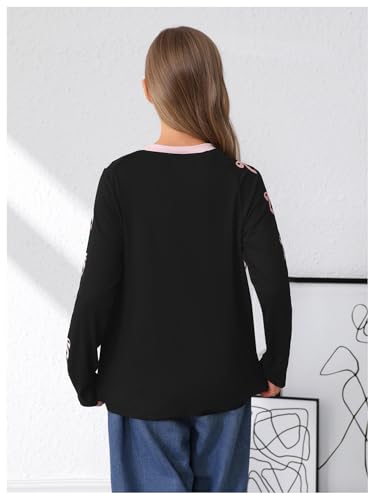 Image of SweatyRocks Girl's Bow Graphic Shirts Long Sleeve Crew Neck Tops Casual Cute Tee Tween Clothes