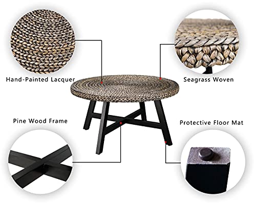 Round Coffee Table,Randefurn Seagrass Coffee Tables,Pine Wood X Base Frame Cocktail Table, Easy Assembled, Multiple Sizes For Living Room, Solid Wood Table,32 X 17 Inches,Sliver #TOP2