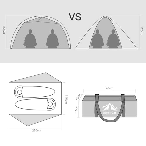 Night Cat 2 Man Tent Waterproof: Backpacking Tent 2 Person Nylon 15D PU5000mm Ultralight Portable Lightweight for Camping Trekking Hiking Outdoor - Image 3