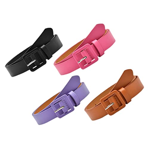 BESPORTBLE 4pcs Belts for Lightweight Flexible Waistbands with Small Square Buckle in Red for Jeans and Dresses