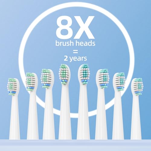 YUNCHI C2 Elektrische Zahnbürste mit 40000 VPM, Schallzahnbürste für Erwachsene, USB-C Ladung, 55 Tage Akkulaufzeit, 5 Putzmodi, 2-Min-Timer, 8 Bürstenköpfen, Reiseetui, Hellblau - Weiß Verlauf – Bild 7