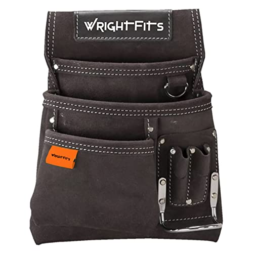 WrightFits - Funda para taladro de cuero, doble clavo y martillo con múltiples bolsillos, organizador y cinturón | para constructores, jardineros, electricistas (bolsa de clavo y martillo) Cover
