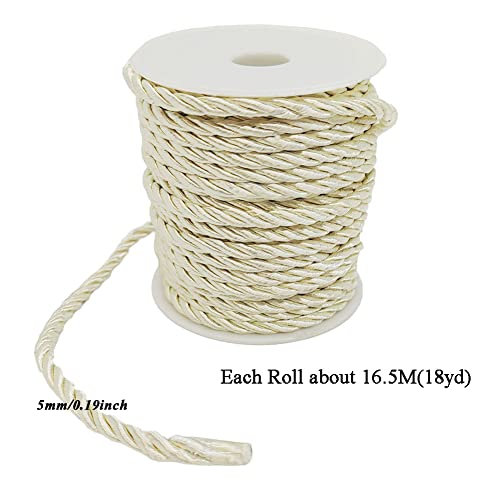 Lanyoshe 5Mm 18Yards Twisted Cord Trim Beige Nylon Decorative Rope 3 Braided Trim Thread String For Curtain Tieback, Christmas Bag Drawstrings, Home Décor, Embellish Costumes And Jewelry Crafts #TOP2