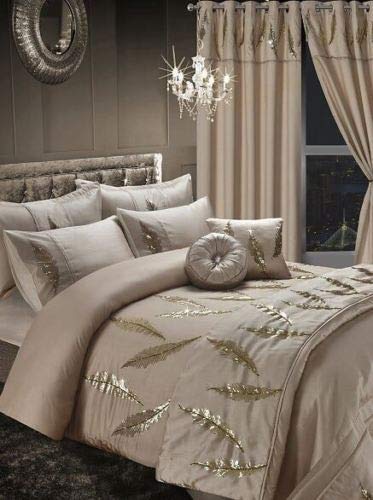 Juego de funda de edredón y funda de edredón con fundas de almohada, cortinas con ojales en la parte superior del anillo, cojín redondo, se vende por separado., dorado, Curtains 66" x 72"