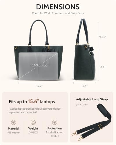 Image of Laptop Tote Bag for Women, Leather Work Tote with Padded Laptop Compartment, Cup Holder, Office Computer Briefcase