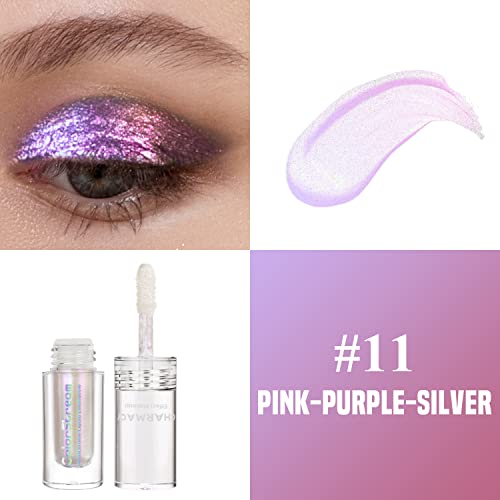 Charmacy Multichrome Liquid Glitter Eyeshadow, Color Changing Eyeshadow, Metallic Pigmented Long Lasting With No Crease Sparkling Eyeshadow Chameleon Makeup (Pink-Purple-Sliver #11) #TOP1