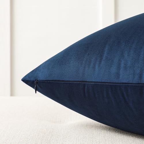 Mixhug Set of 2 Cozy Velvet Rectangle Decorative Lumbar Throw Pillow Covers for Couch and Bed, Navy Blue, 12 x 20 Inches - Thumbnail 2