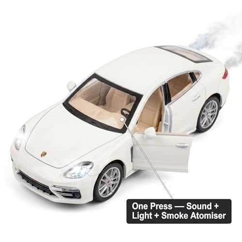 Image of Porsche Panamera 1:24 Scale Die-Cast Car Model White - Steering Wheel Smoke Atomiser Sound Light Openable Doors Pull-Back Alloy Four-Door Sports Car