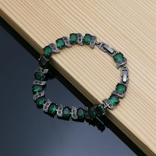 Image of LMXXVJ Fashion Tennis Bracelet Created Emerald White Gold Plated Charm Bracelet Gifts Jewelry for Women