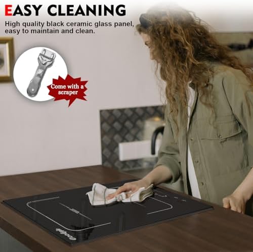 Cooksir Plug in Induction Hob 2 Zone, 30CM Electric Induction Hob, Flexible Combined Zone, Built-in 2800W, 2 Ring Electric Hob, 9 Power Levels, Safety Lock, 99-Min Timer, Slider Touch Control, 230V